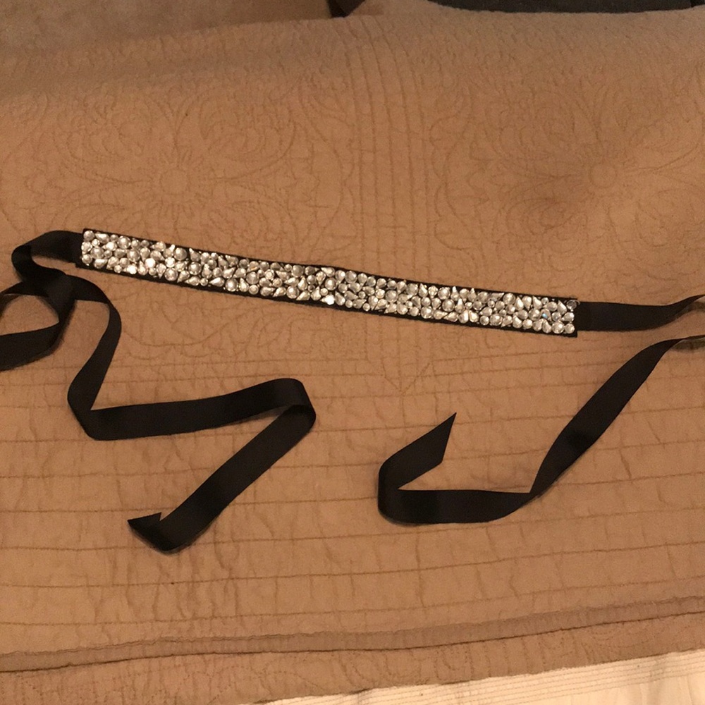WHBM Black Jeweled Ribbon Belt